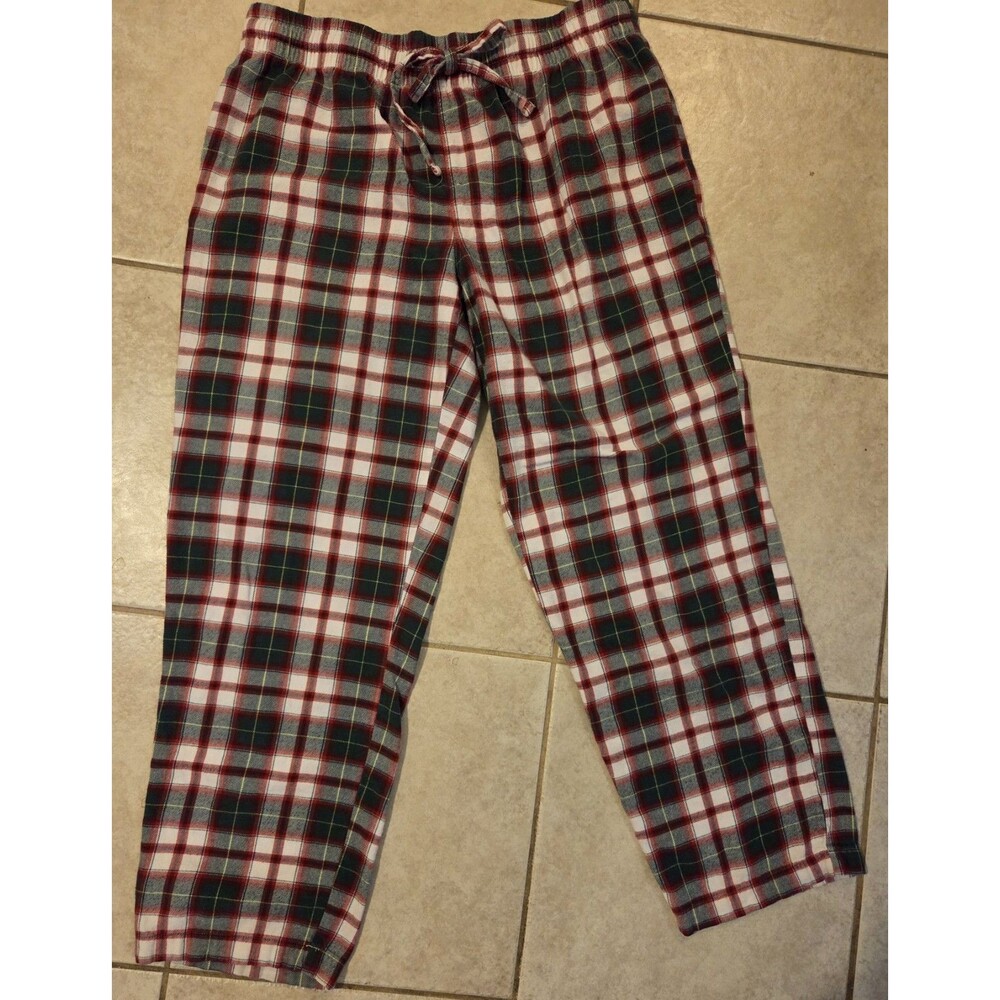CYZ Sleepwear Pants, Size M, Cotton Flannel, Red/Green Plaid, Elastic Waist